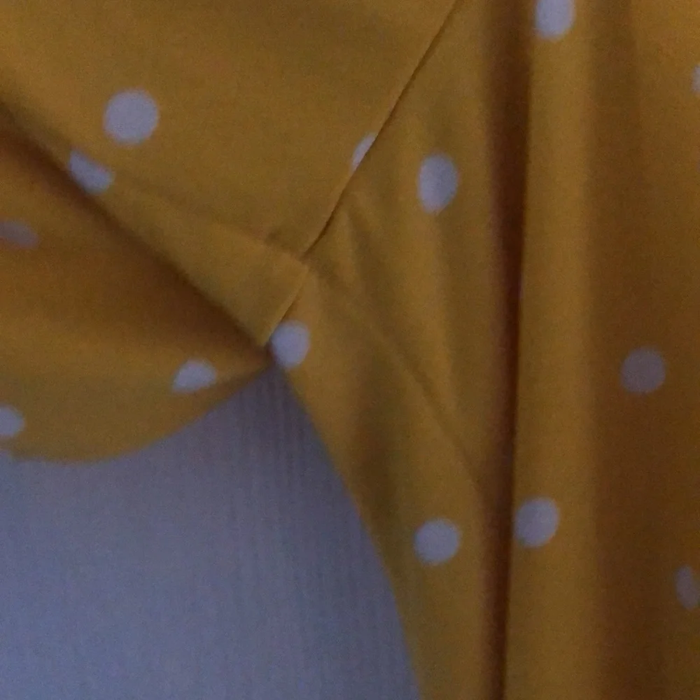 Woman’s Polkadot feminine spring yellow dainty office siren ruffled blouse top - Picture 8 of 12